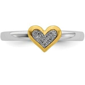 Stackable Expressions Sterling Silver Heart Diamond & Gold Vermeil Ring Sz 10